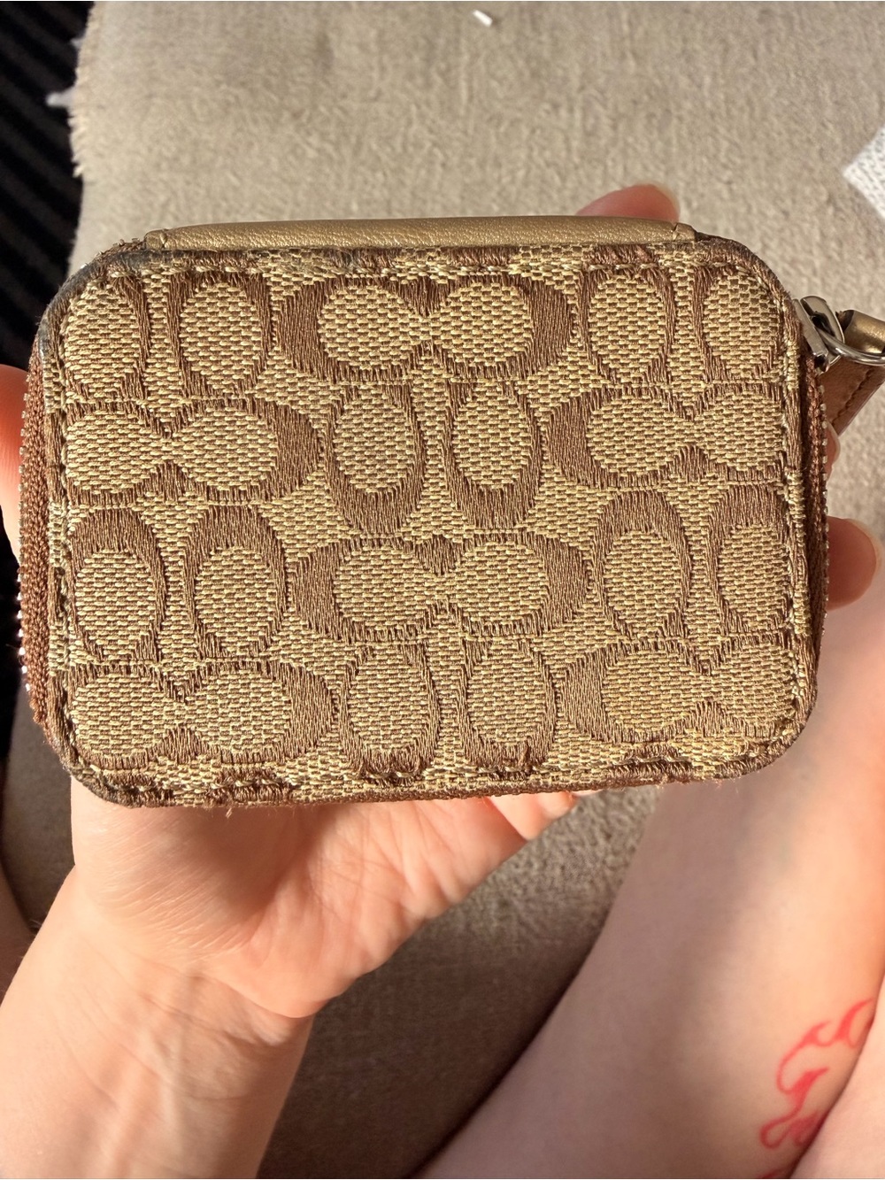 Vintage Coach Signature Canvas Travel Pill Organizer Case Box Jewelry Box